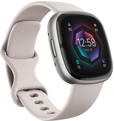 Fitbit Sense 2 smartklokke (lunar white/platinum) - Elkjøp