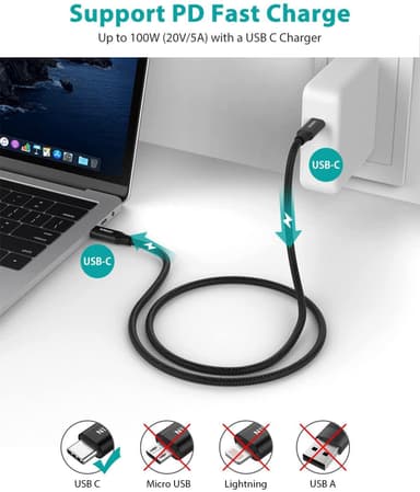 USB IF-sertifisert 1m USB3.2 Gen2 SuperSpeed ​​​​USB 10Gbps USB-C til C-kabel med strømforsyning 100W, 4K60Hz video og Emarker