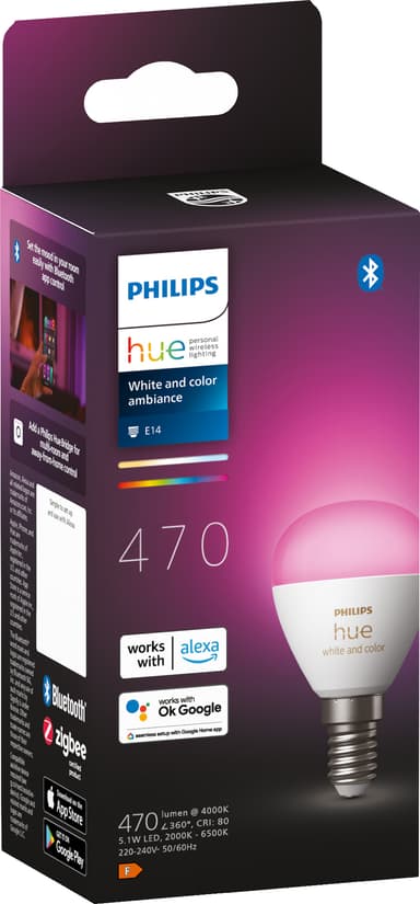 Philips Hue Luster LED-lyspære WCA 5,1W P45 E14