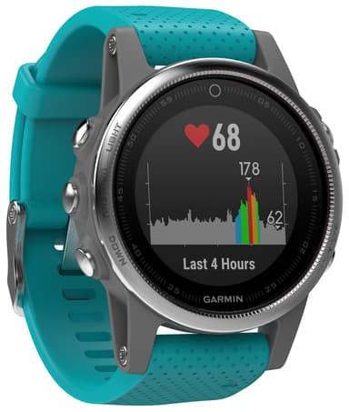 Garmin Fenix 5s multitreningsklokke (sølv/turkis)