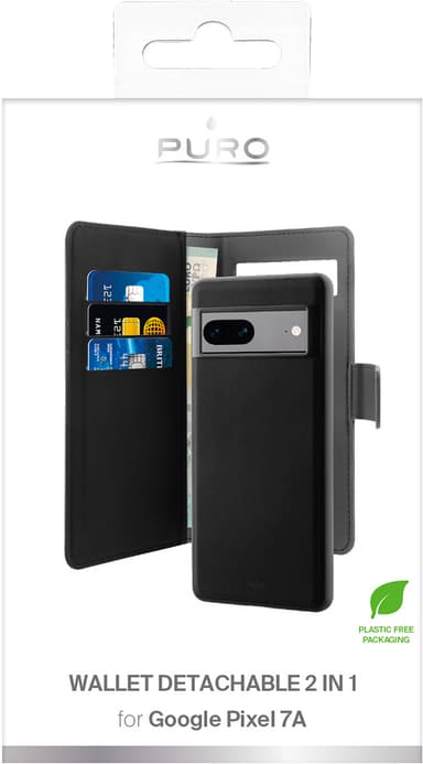 Puro Google Pixel 7A 2-i-1 lommebokdeksel (sort)