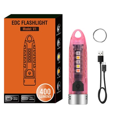 INF LED-lommelykt multifunksjonell IPX6 vanntett mini nøkkelring Rosa