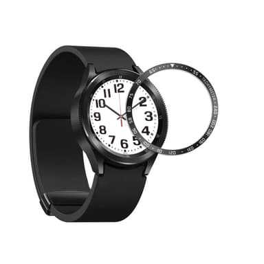 Svart sirkel med hvite bokstaver Klokkeramme kompatibel med Samsung Watch 6 Sort 36.5mm/40mm