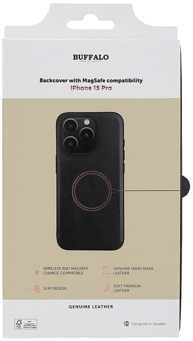 Buffalo iPhone 15 Pro Leather MagSeries deksel (sort)