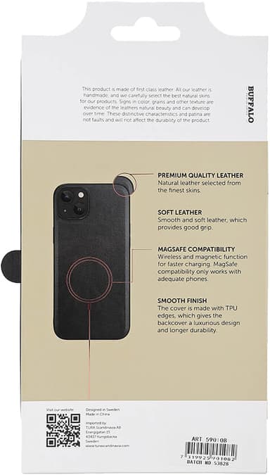 Buffalo iPhone 15 Plus Leather MagSeries deksel (sort)