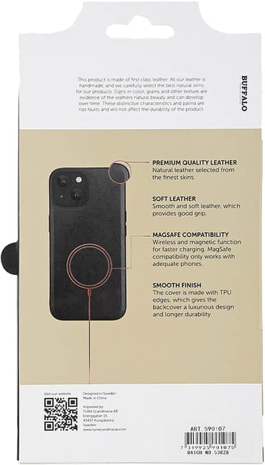 Buffalo iPhone 15 Leather MagSeries deksel (sort)
