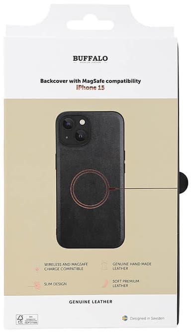 Buffalo iPhone 15 Leather MagSeries deksel (sort)