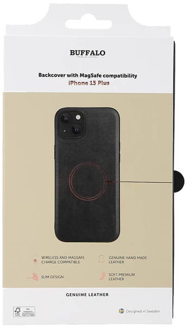 Buffalo iPhone 15 Plus Leather MagSeries deksel (sort)