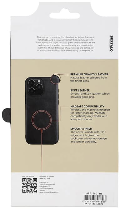 Buffalo iPhone 15 Pro Max Leather MagSeries deksel (sort)