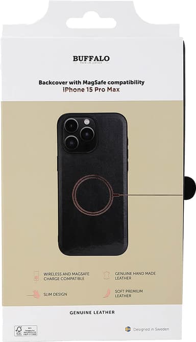 Buffalo iPhone 15 Pro Max Leather MagSeries deksel (sort)