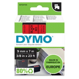 DYMO D1 märktejp standard 9mm, svart på rött, 7m rulle (40917)