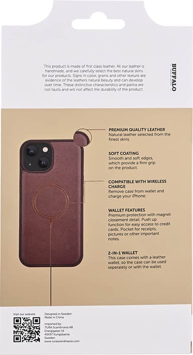 Buffalo iPhone 15 2-i-1 Leather MagSeries lommebokdeksel (brun)