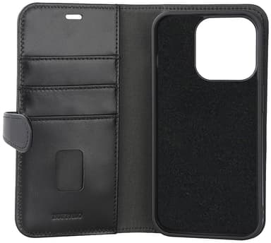 Buffalo iPhone 15 Pro 2-i-1 Leather MagSeries lommebokdeksel (sort)
