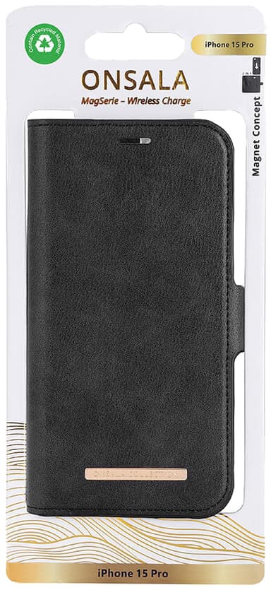 Onsala iPhone 15 Pro Magnetic Eco lommebokdeksel (sort)