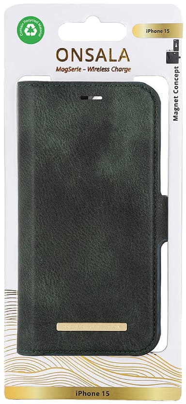 Onsala iPhone 15 Magnetic Eco lommebokdeksel (grønn)