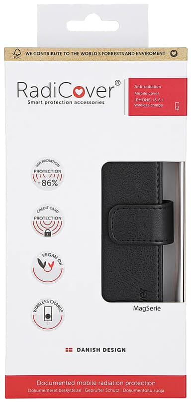 Radicover iPhone 15 Flip RFID lommebokdeksel (sort)