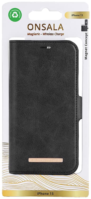 Onsala iPhone 15 Magnetic Eco lommebokdeksel (sort)