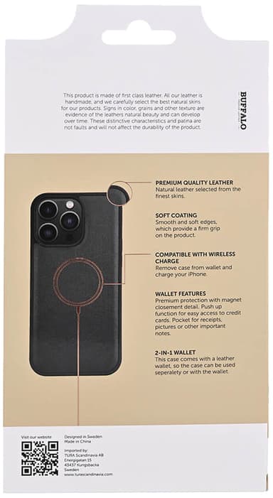 Buffalo iPhone 15 Pro Max 2-i-1 Leather MagSeries lommebokdeksel (sort)