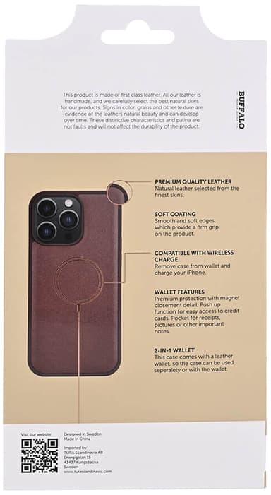 Buffalo iPhone 15 Pro Max 2-i-1 Leather MagSeries lommebokdeksel (brun)