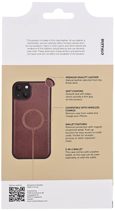 Buffalo iPhone 15 Plus 2-i-1 Leather MagSeries lommebokdeksel (brun)