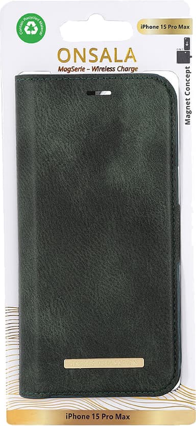 Onsala iPhone 15 Pro Max Magnetic Eco lommebokdeksel (grønn)