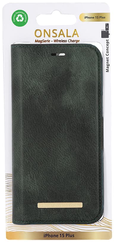Onsala iPhone 15 Plus Magnetic Eco lommebokdeksel (grønn)