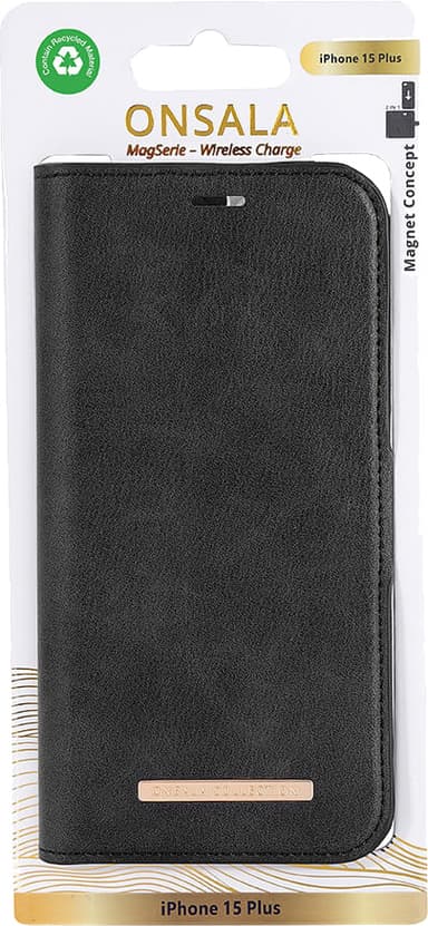Onsala iPhone 15 Plus Magnetic Eco lommebokdeksel (sort)