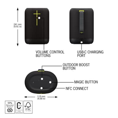 Ultimate Ears EPICBOOM bærbar trådløs høyttaler (charcoal black)