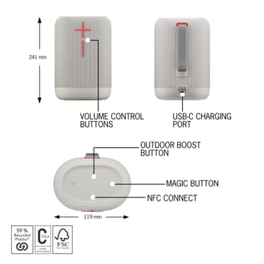 Ultimate Ears EPICBOOM bærbar trådløs høyttaler (cotton white)