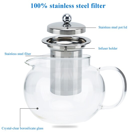Tekanne med filter Glasstekanne Borosilikatglass 650ml