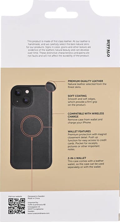 Buffalo iPhone 15 2-i-1 Leather MagSeries lommebokdeksel (sort)
