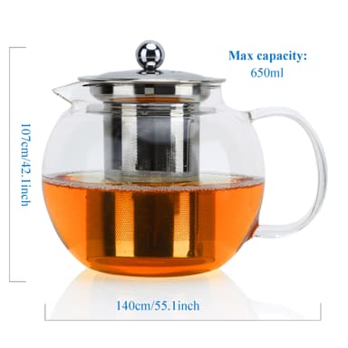 Tekanne med filter Glasstekanne Borosilikatglass 650ml