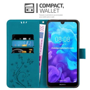 Huawei Y6 PRO 2019 lommebokdeksel Blomster (blå)