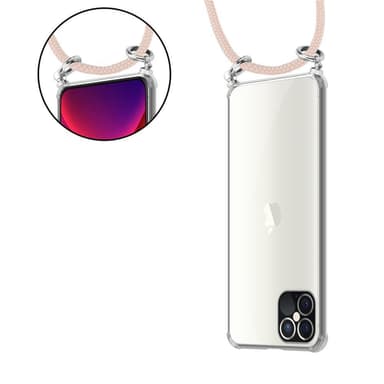 iPhone 12 / 12 PRO Deksel med Halskjede (rosa)
