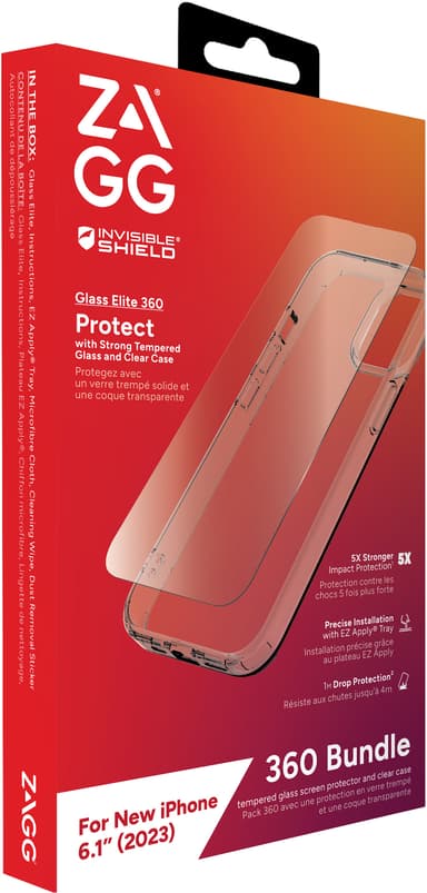 Zagg iPhone 15 Glass Elite 360 deksel og skjermbeskytter (gjennomsiktig)