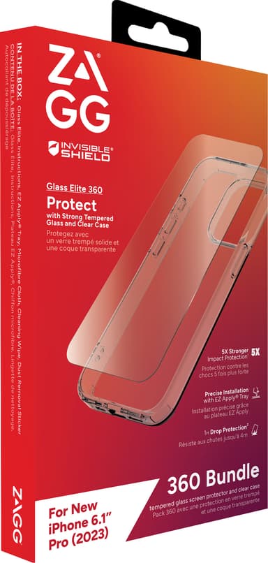 Zagg iPhone 15 Pro Glass Elite 360 deksel og skjermbeskytter (gjennomsiktig)