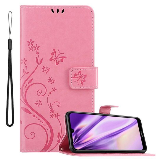 Huawei Y6 2019 lommebokdeksel Blomster (rosa)