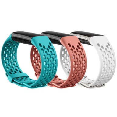 Reimer til Fitbit Charge 5 i silikon 3-pakning turkis / korall / hvit