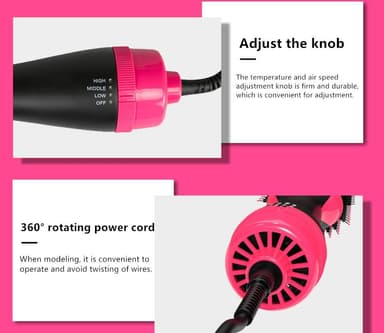 Multifunksjonell varmluftsbørste svart / rosa