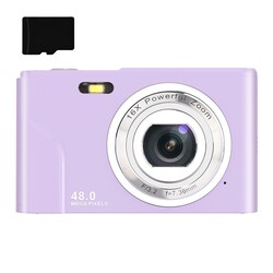 Digitalkamera med 48 MP, HD 1080p, 16x zoom, 32 GB minnekort Lilla