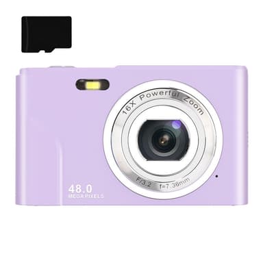 INF Digitalkamera med 48 MP, HD 1080p, 16x zoom, 32 GB minnekort Lilla