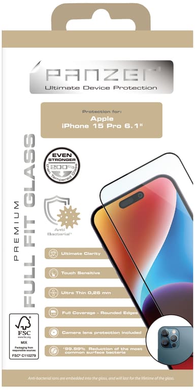 Panzer Full-Fit iPhone 15 Pro skjermbeskytter