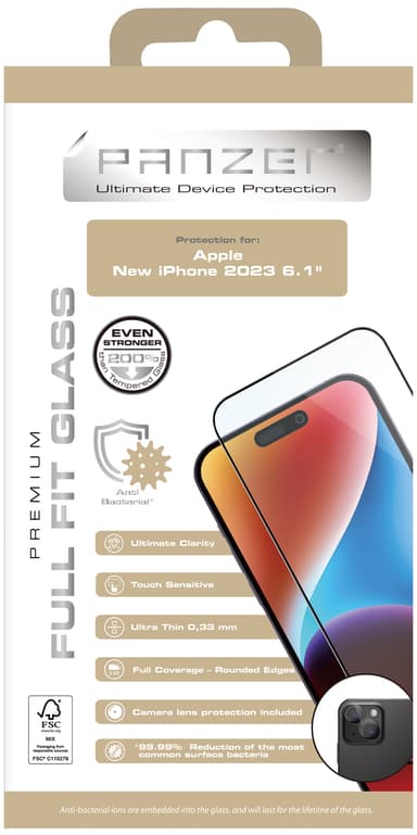 Panzer Full-Fit iPhone 15 Plus skjermbeskytter