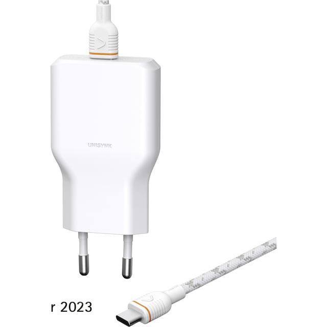 Unisynk G3 36W USB-C vegglader med 2m USB-C-kabel (hvit)