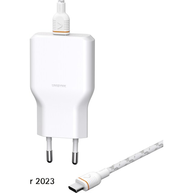 Unisynk G3 36W USB-C vegglader med 2m USB-C-kabel (hvit)