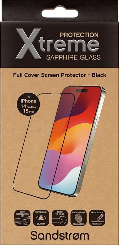 Sandstrøm iPhone 14 Pro Max/15 Plus/16 Plus Curved Glass beskytter
