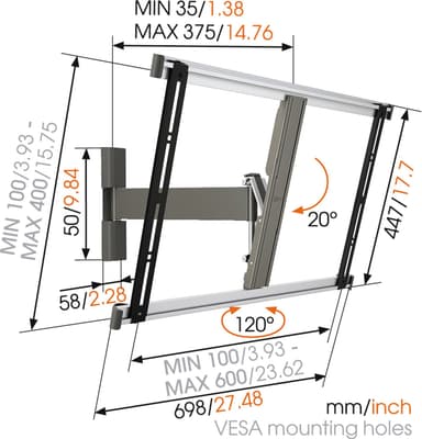 Vogels Thin 325 Turn (120) veggfeste 40"-65"