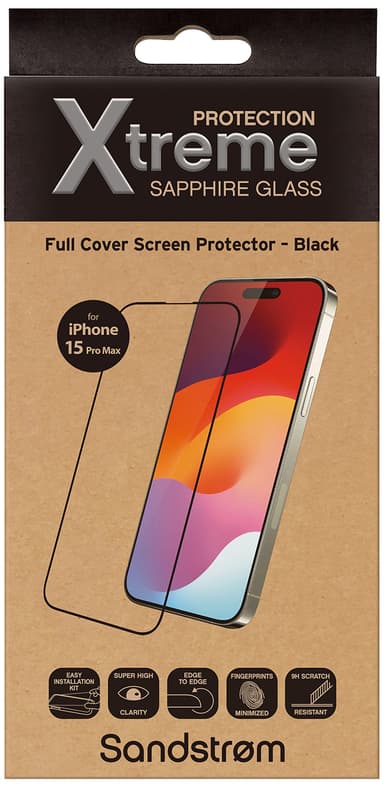 Sandstrøm iPhone 15 Pro Max Curved Glass skjermbeskytter