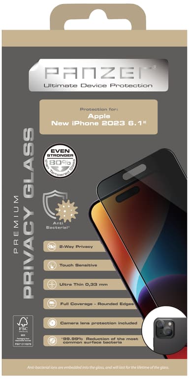 Panzer iPhone 15 Full-Fit Privacy skjermbeskytter
