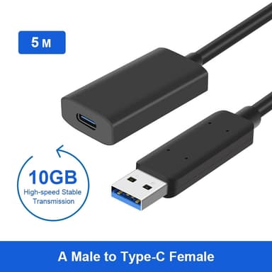 NÖRDIC aktiv 5m USB 3.2 Gen 2 SuperSpeed ​​​​10 Gbps Forlengelseskabel USB-A hann til USB-C hunn
